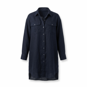 Dark Blue Linen Shift Dress - S