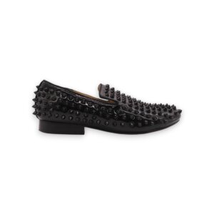 Black Spikes Leather Loafers - 36