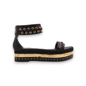 Black Leather Platform Sandals - 38