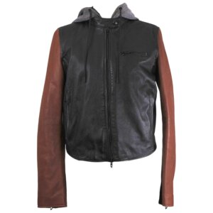 Short Leather Hoodie Jacket - 38