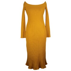 Mustard Knit Fit A-Line Dress - XS