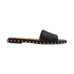 Black Leather Rockstud Flats - 35