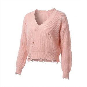 Loose Torn Cotton Sweater - S
