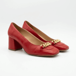 Leather Medium Heel Pumps - 36