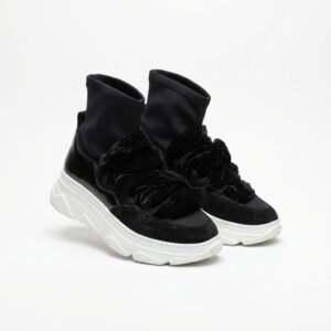 Velvet Lace Up Sock Sneakers - 39