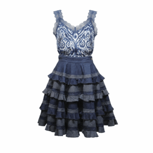 Denim Ruffle A-Line Skirt - 34
