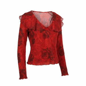 Red Roses Ruffle Top - M