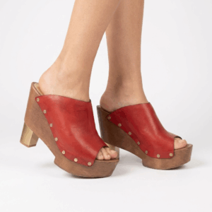 Red Platform Mule Wedges - 40