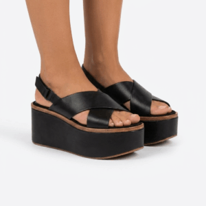 Black Leather Cross Wedges - 39.5