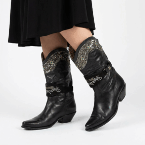 Leather Sequins Cowboy Boots - 37