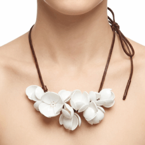 White Flower Leather Necklace