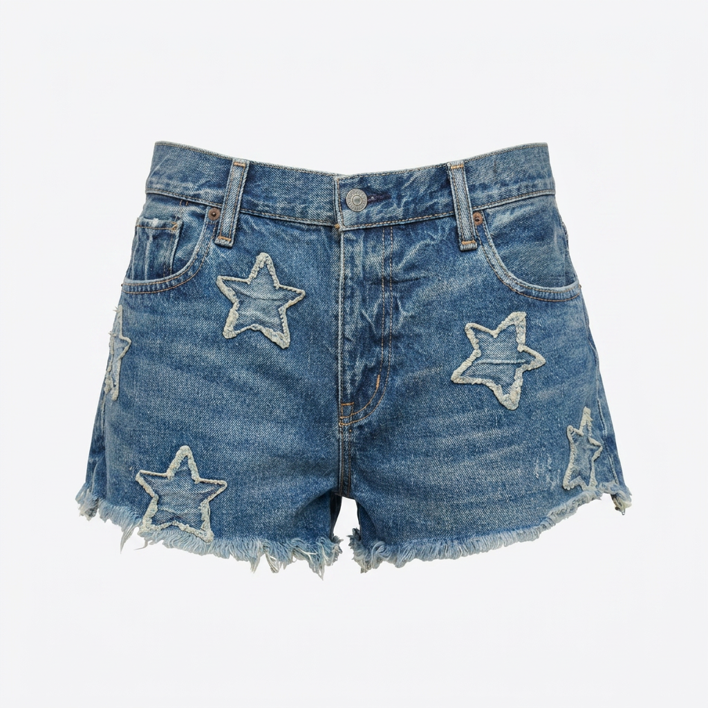 Denim Ripped Star Shorts - 40