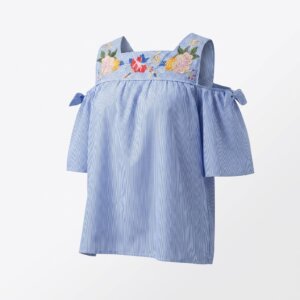 Embroidery Stripe Shift Top - S