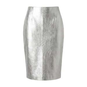 Silver Leather Straight Skirt - 36