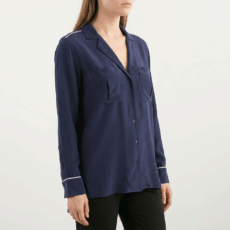 Navy Blue Silk Blouse - XS