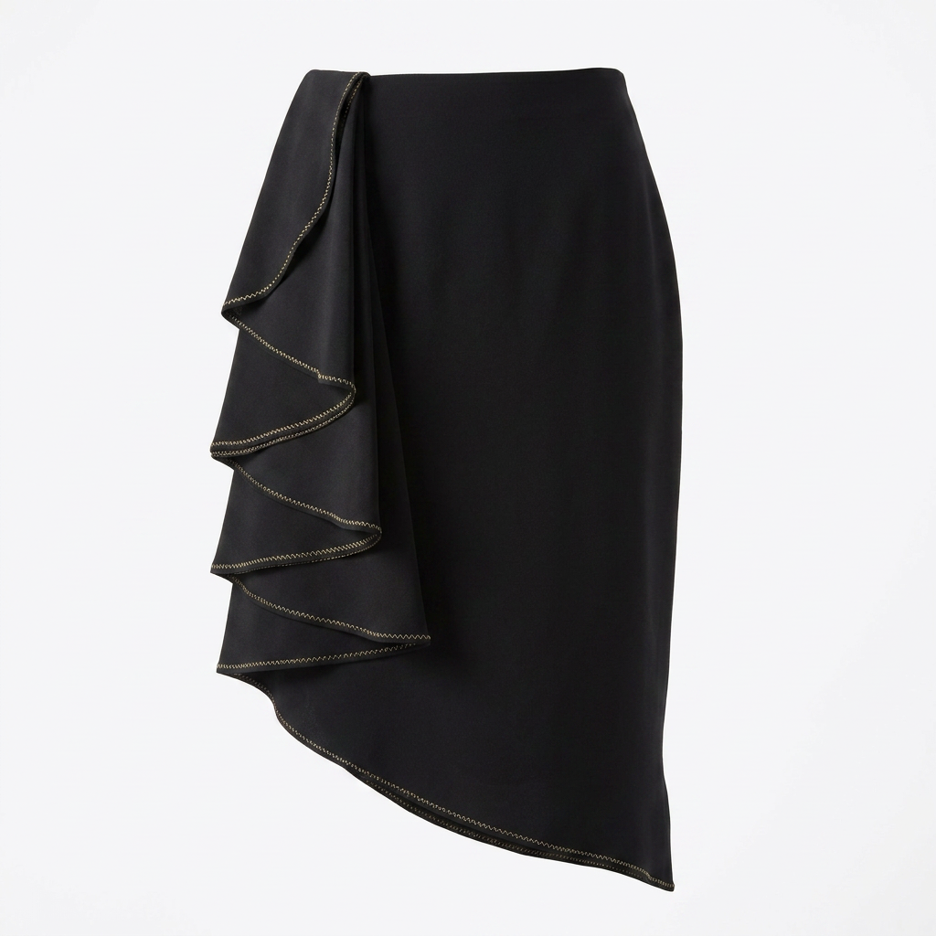 Asymmetrical Ruffle Mid Skirt - 38