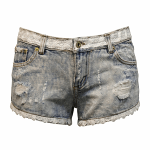 Lace Denim Mini Shorts - 38