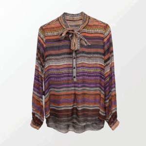 Tie-Neck Printed Loose Blouse - M
