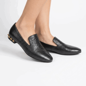 Grey Leather Studded Loafers - 36