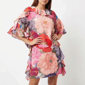 Flower Shift Ruffle Dress - 42