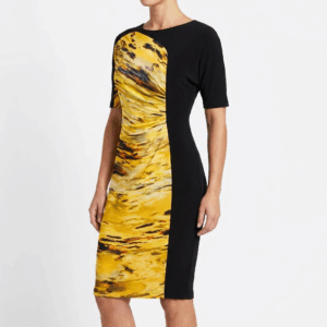 Bi-Color Print Mid Dress - 34