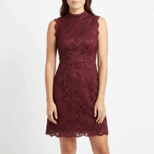 Burgundy Lace Fit Mid Dress - 38
