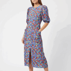 Flower Puffed Mid Dress - 36