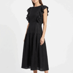 Black Ruffle Mid Dress - 38