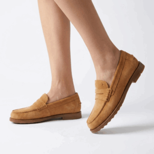 Camel Suede Leather Loafers - 42