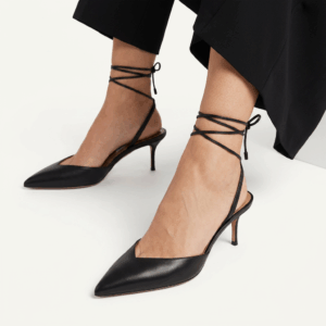 Black Lace-Up Leather Mules - 40