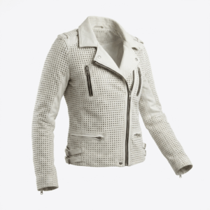 White Laser Cut Leather Jacket - S