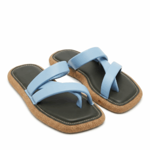 Sky Blue Leather Slides - 37